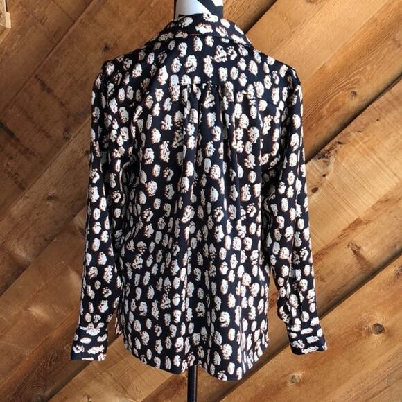 Topshop Long Sleeve Button Down Black Brown Tan Spot Blouse Size 4 - Picture 6 of 9